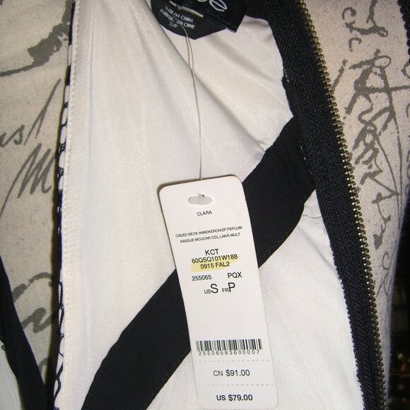 NWT BEBE BLACK LACE OVERLAY HALTER HANDKERCHIEF PEPLUM TOP S - Picture 6 of 6